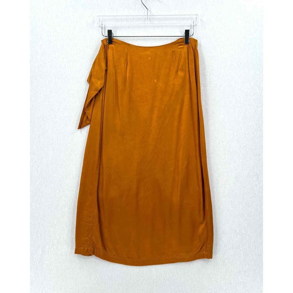 ENZA COSTA Hammered Satin Wrap Slip Skirt Women Medium Saffron Lightweight Midi - Picture 4 of 16